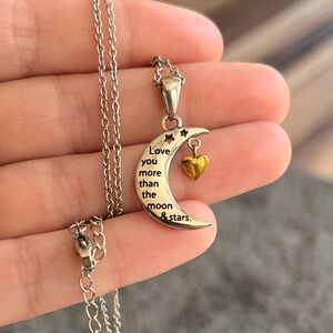 Stainless steel Silver and Gold Heart Moon  Necklace